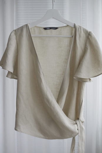 "Zapach szarlotki" lniana bluzka Zara - M/L 38/40