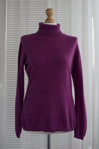 "Bakłażanowy" sweter golf 100% kaszmir - S / 36 - M / 38