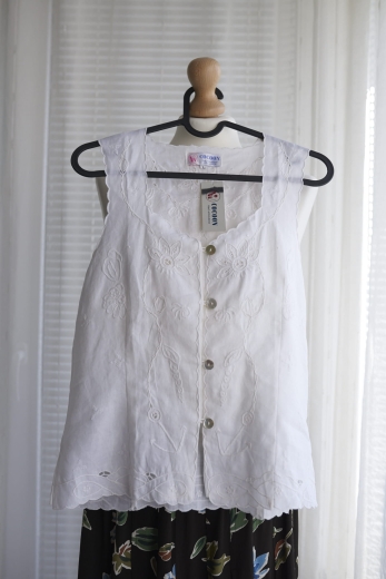 "Retro len" top vintage 100% len - L / 40 (metki)
